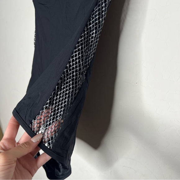 Babajaan NAOMI SWIMSUIT FISH NET CUT SIDE BLACK METALLIC NWT - Picture 3 of 10